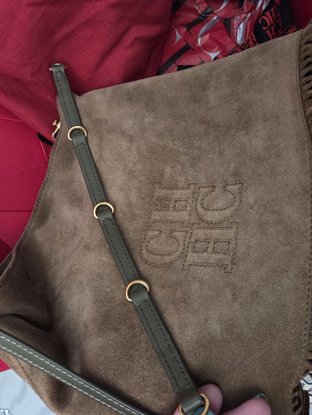 Carolina Herrera Brown Suede Fringe Crossbody Bag - Picture 12 of 13